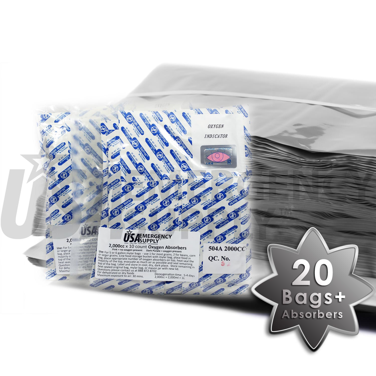 5-5 GALLON 20x30 Mylar Bags + 5-2000 cc Oxygen Absorbers Long Term Foo –  Food Magic Seal